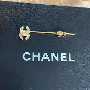 CHANEL CC Rhinestones Stick Pin Authentic